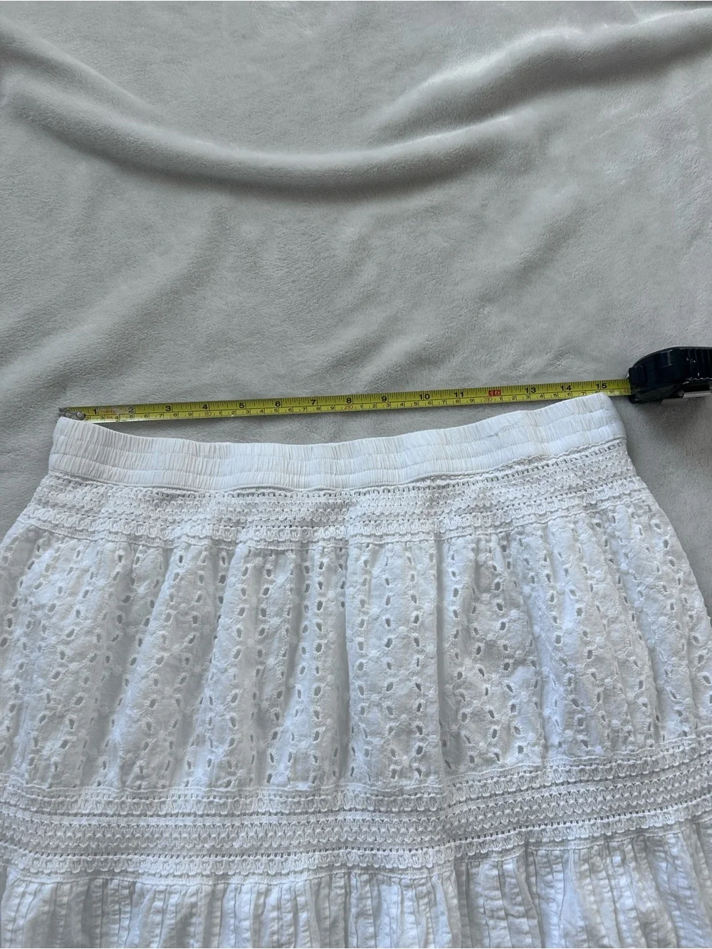 Studio West Cottagecore White Eyelet Textured Tiered Midi Skirt